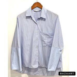 Zara Trafuc button down women's stripped bleu and white blouse sz:small